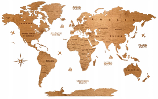 Nálepka na stenu - Drevená mapa sveta na stenu, Dub 100 cm